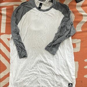 Adidas Men's Long Sleeve White and Gray Tee